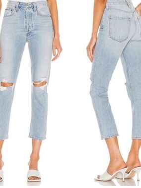 Agolde Riley High Rise Straight Crop Jeans in Clear Skies